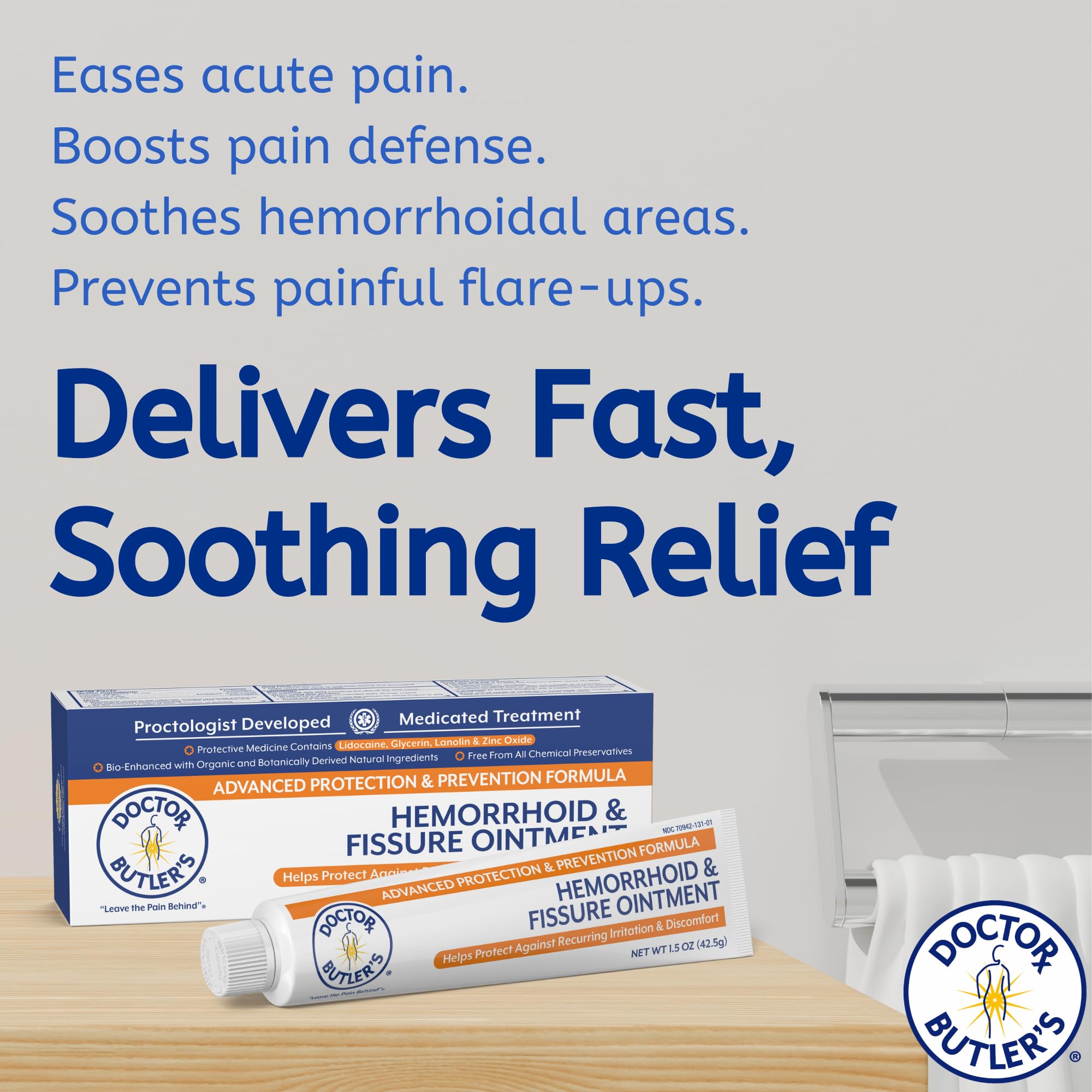 Doctor Butler's Lidocaine formula ointment tube showing extra strength pain and itch relief features.