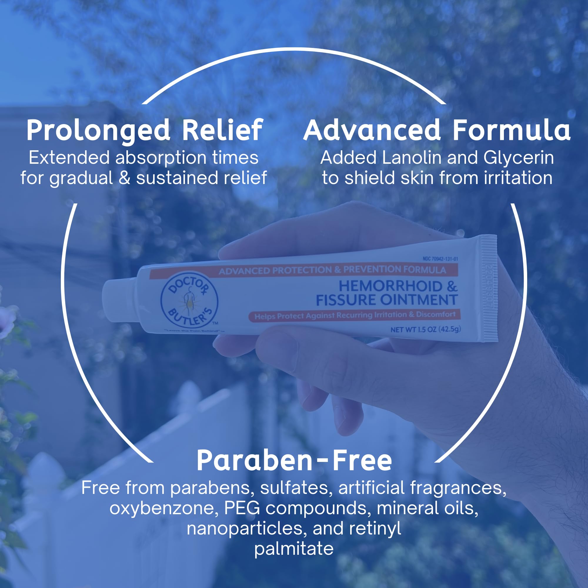Doctor Butler's 1.5 ounce hemorrhoid treatment tube showcasing proctologist developed certification.