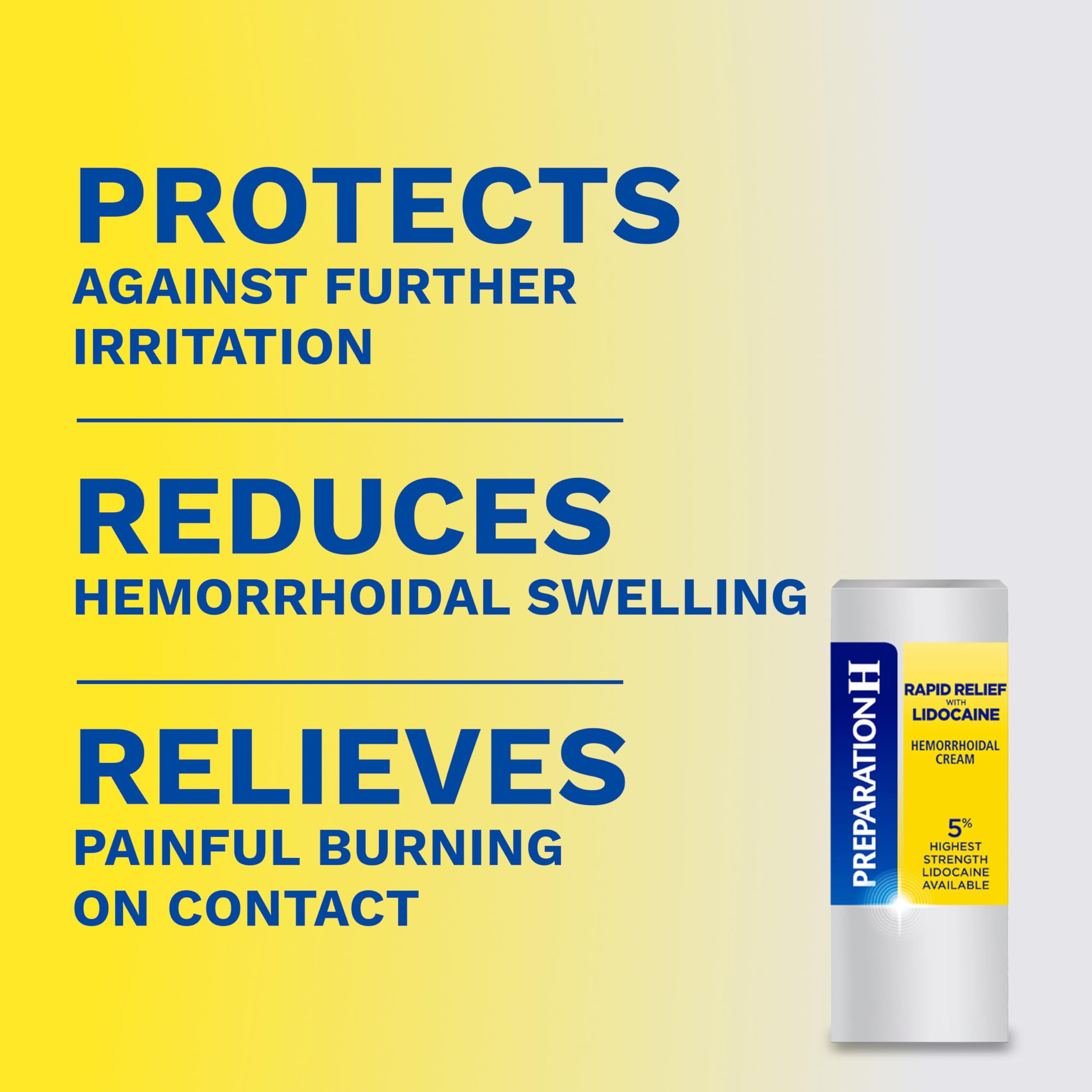 Preparation H 5 percent maximum strength lidocaine numbing treatment cream packaging for external burning and itching