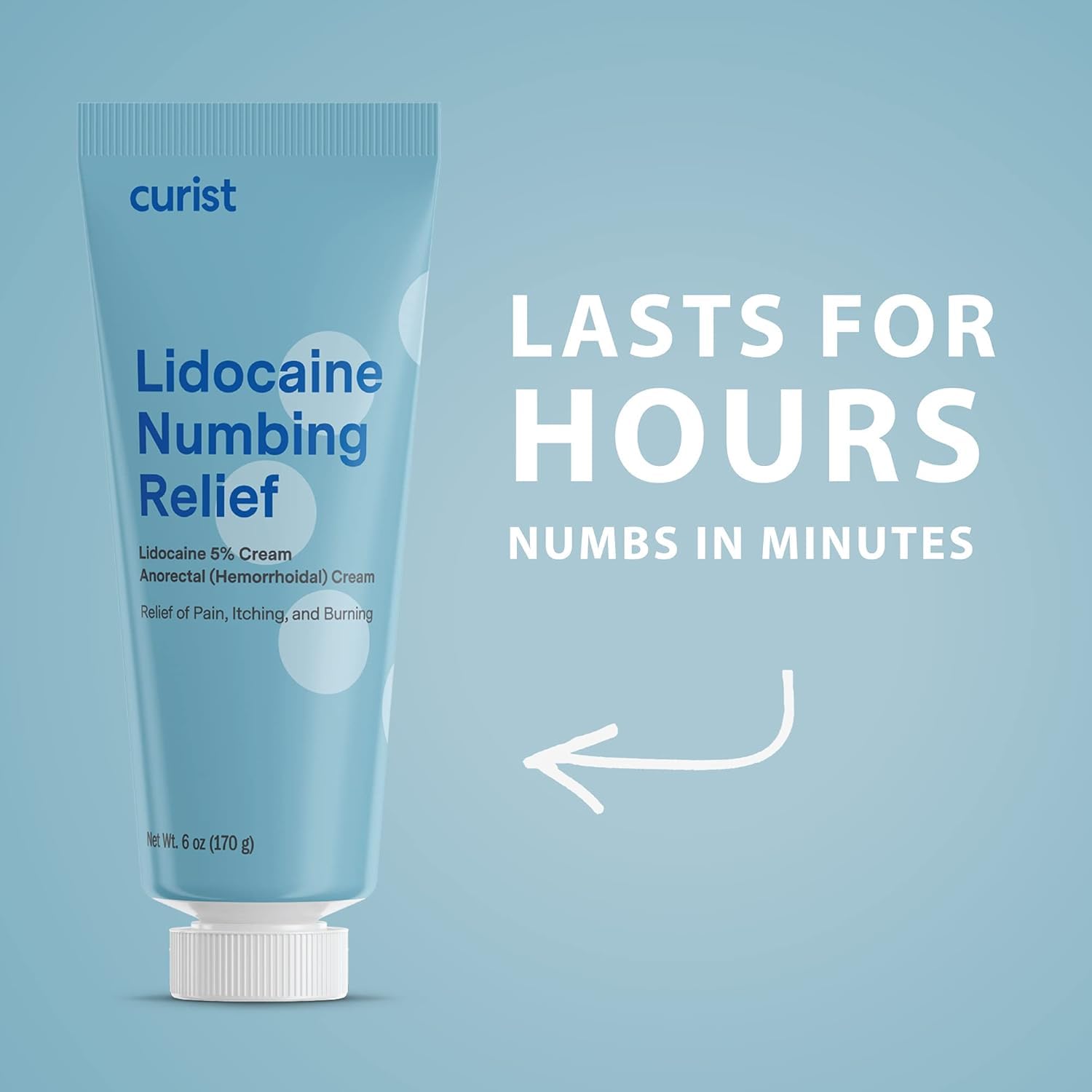 Curist maximum strength topical anesthetic cream packaging displaying five percent lidocaine concentration details.