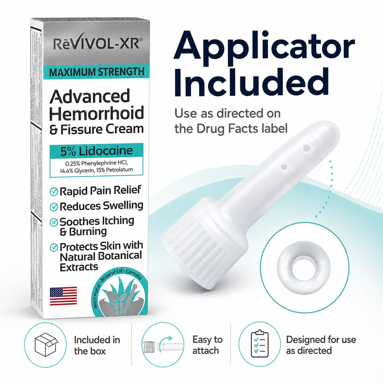 Back label of REVIVOL-XR ointment detailing the active ingredients including aloe and witch hazel
