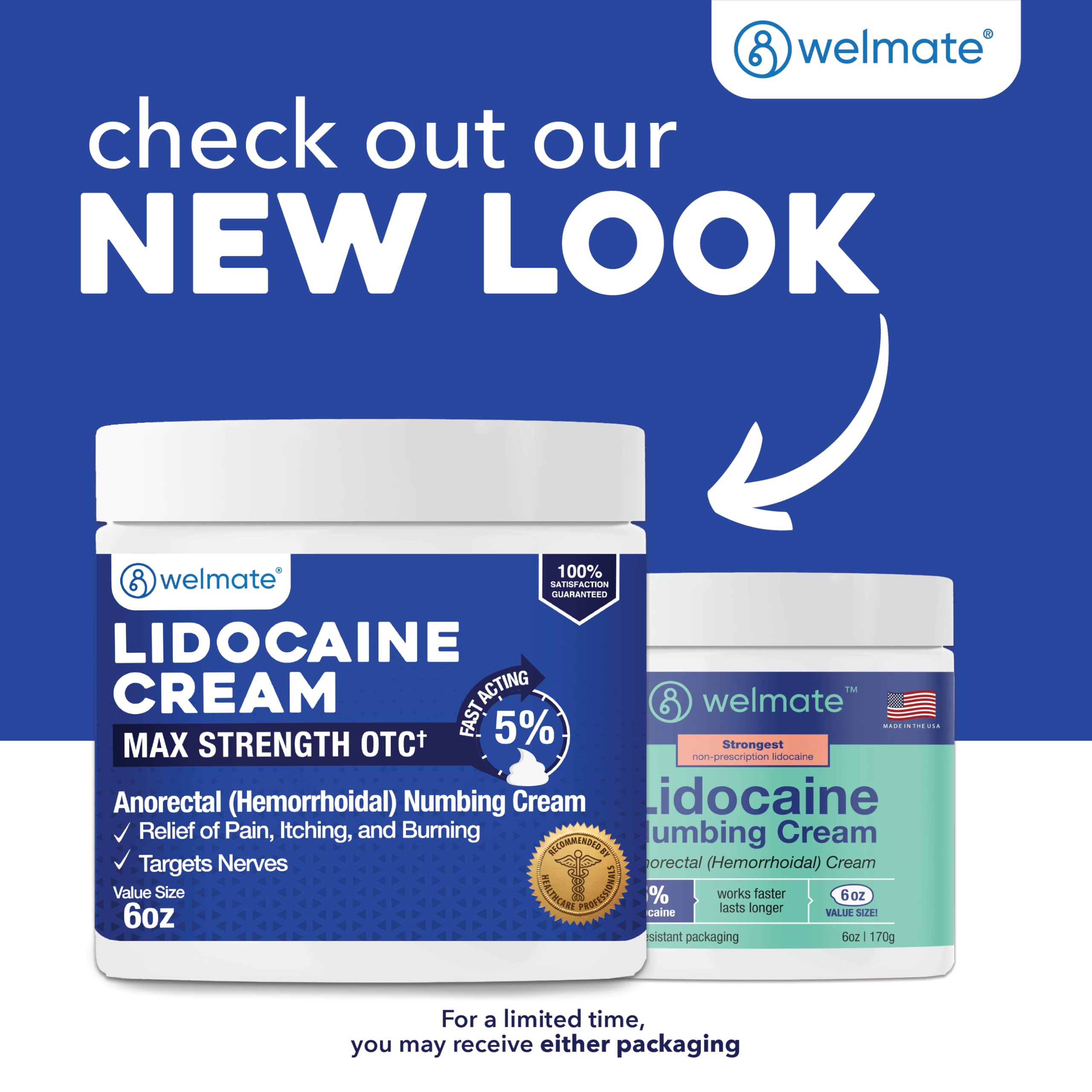WELMATE hemorrhoid relief numbing cream jar showing side label with drug facts and external application warnings