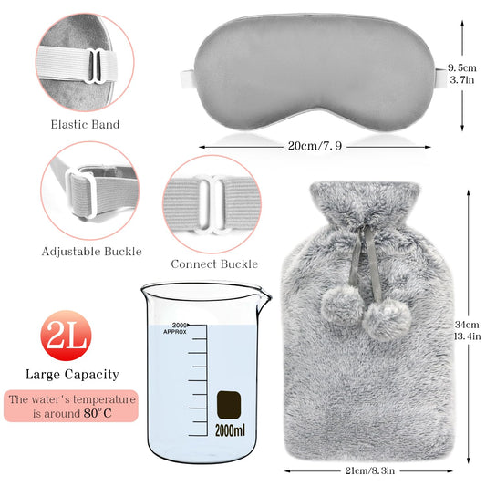 My Novel Things natural rubber heating bottle removed from its fluffy gray cover to demonstrate the durable ribbed material texture.