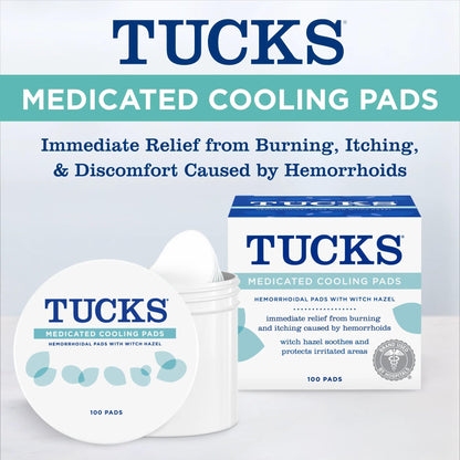 Tucks medicated cooling pads container lid and product count information