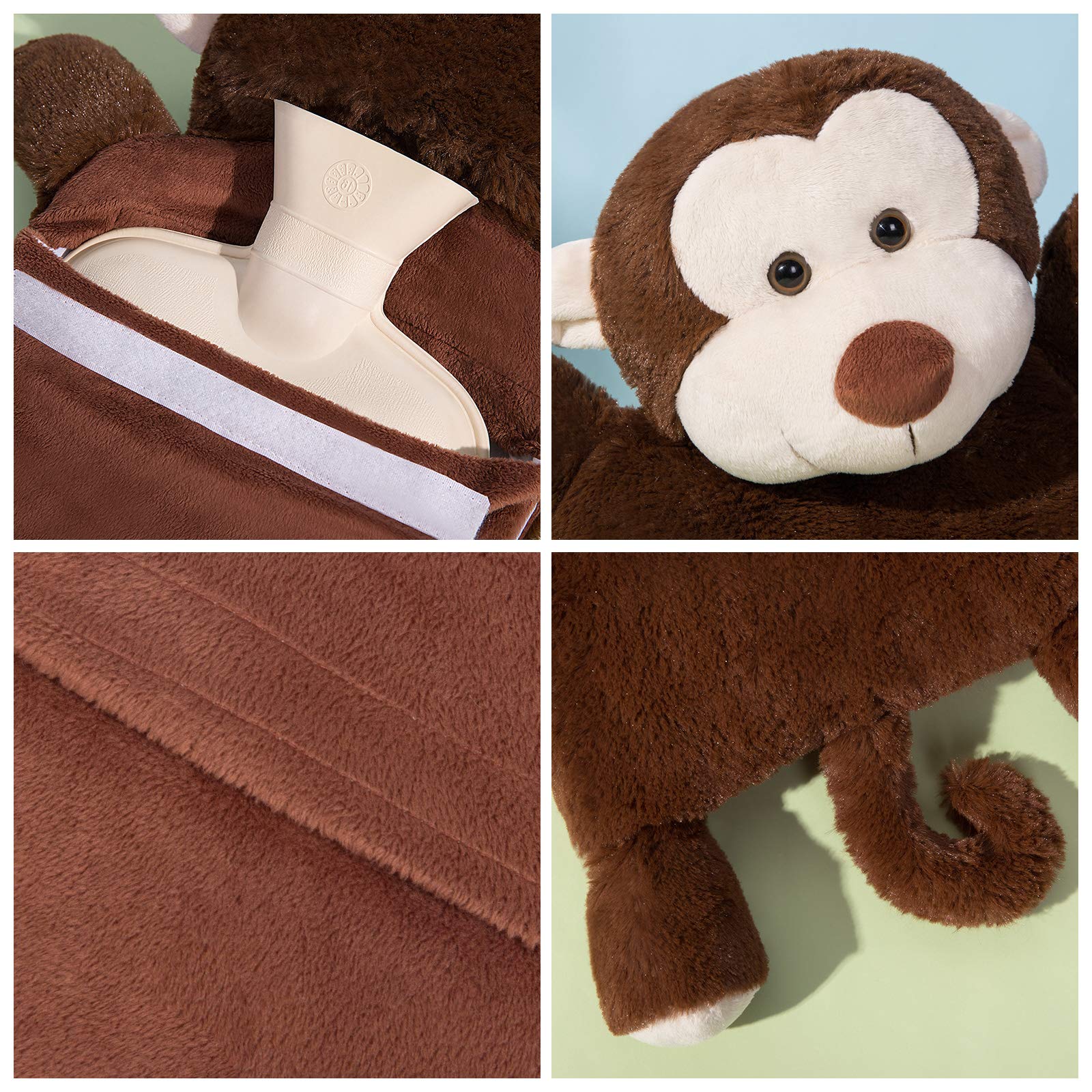 Side view of HomeTop rubber water bottle with cute stuffed monkey design