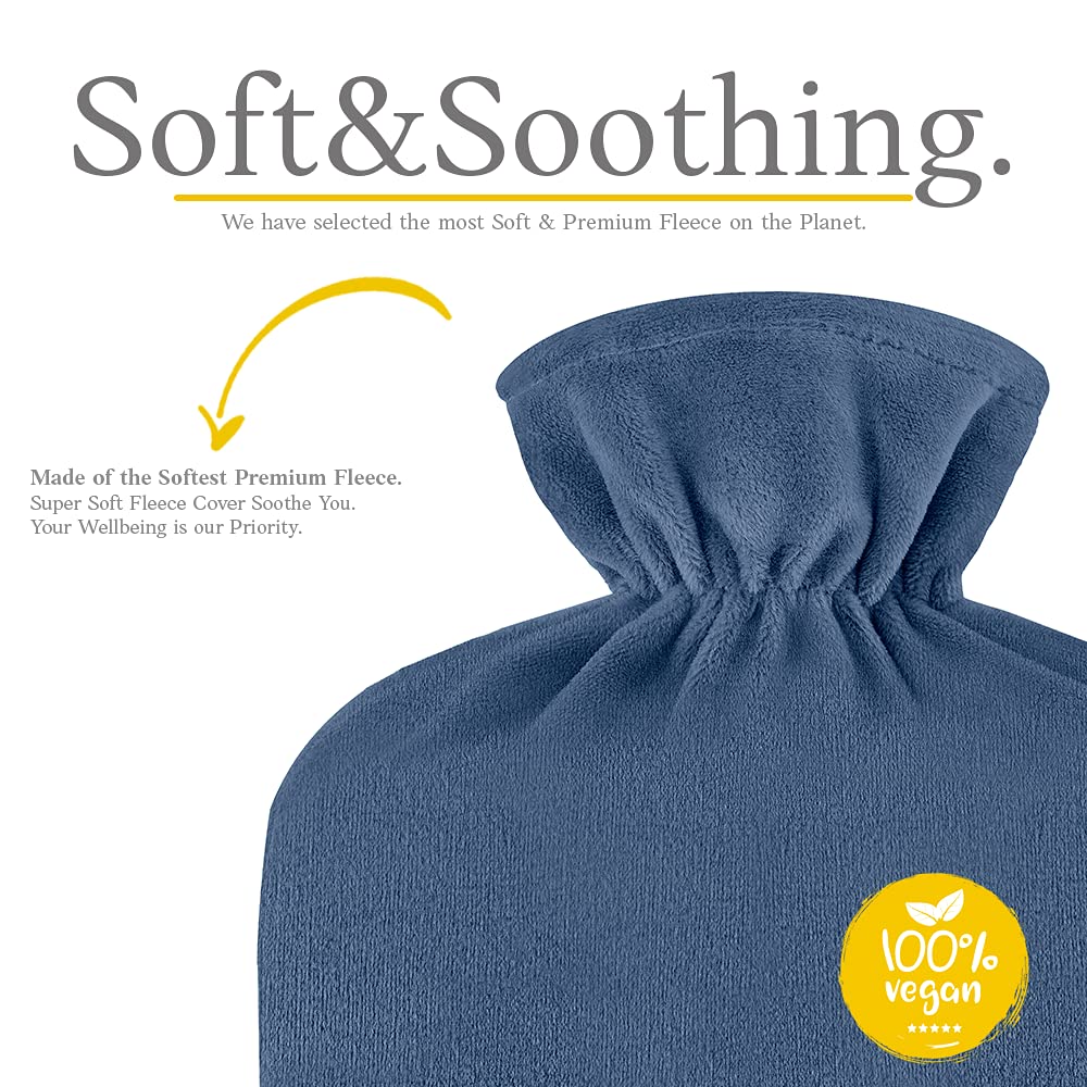 Dark blue fleece cover for Qomfor 1.8 liter hot water bag