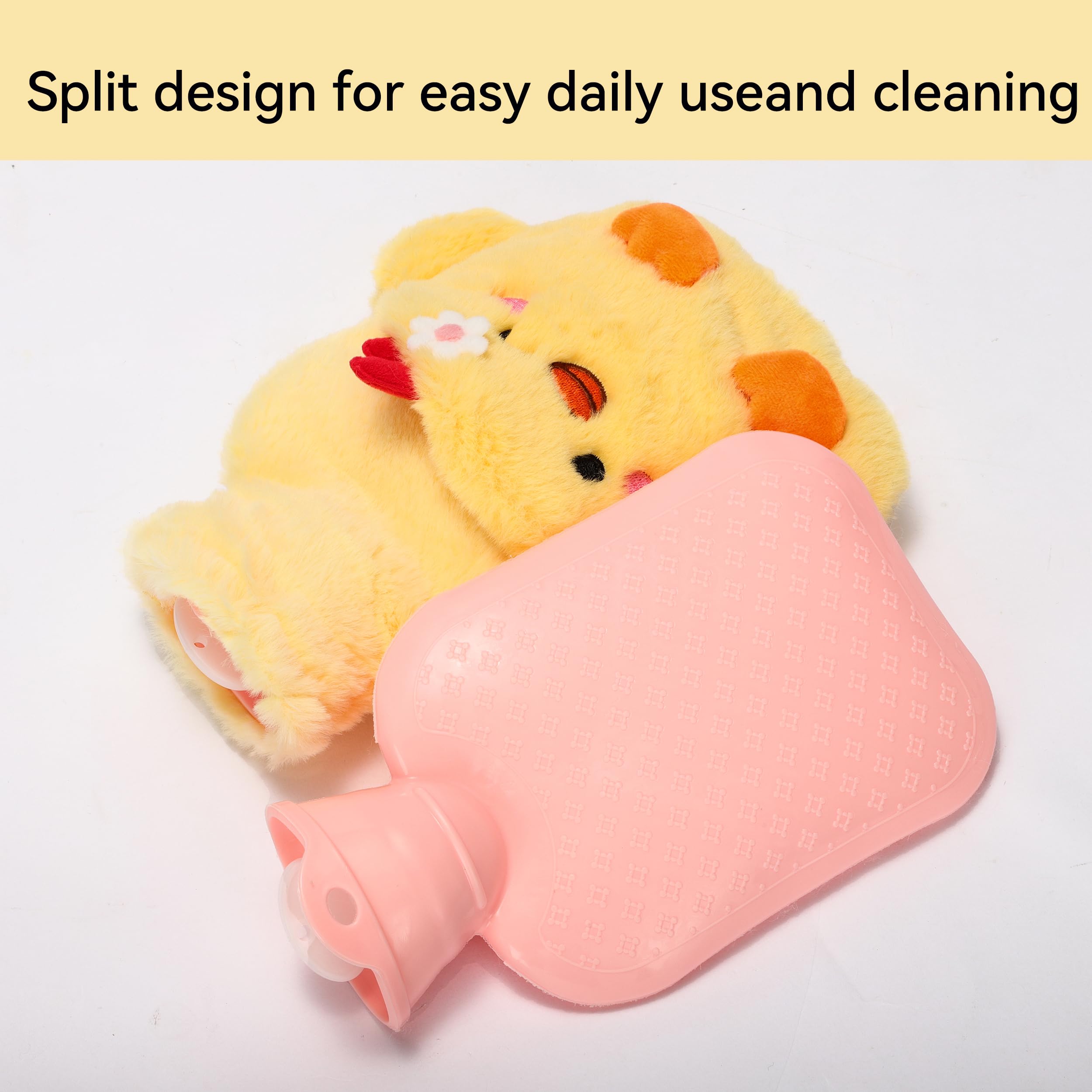 Drizzle 500 milliliters cartoon duck hot water bag highlighting the removable and washable outer cover.