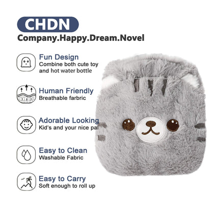CHDN premium imported rubber hot pack showing texture detail of the soft polyester faux fur.