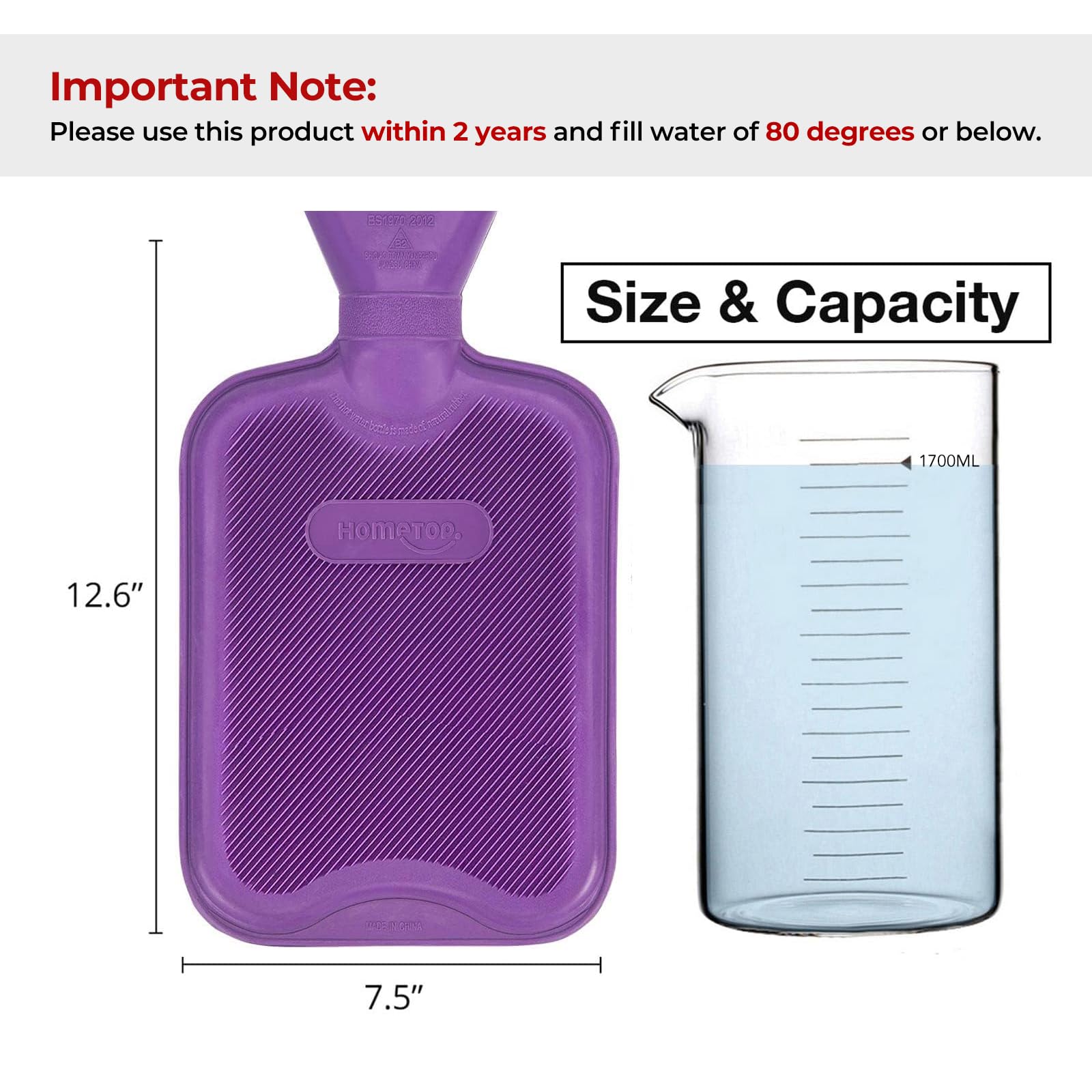 HomeTop 2 liter rubber water bottle with removable plush bear cover