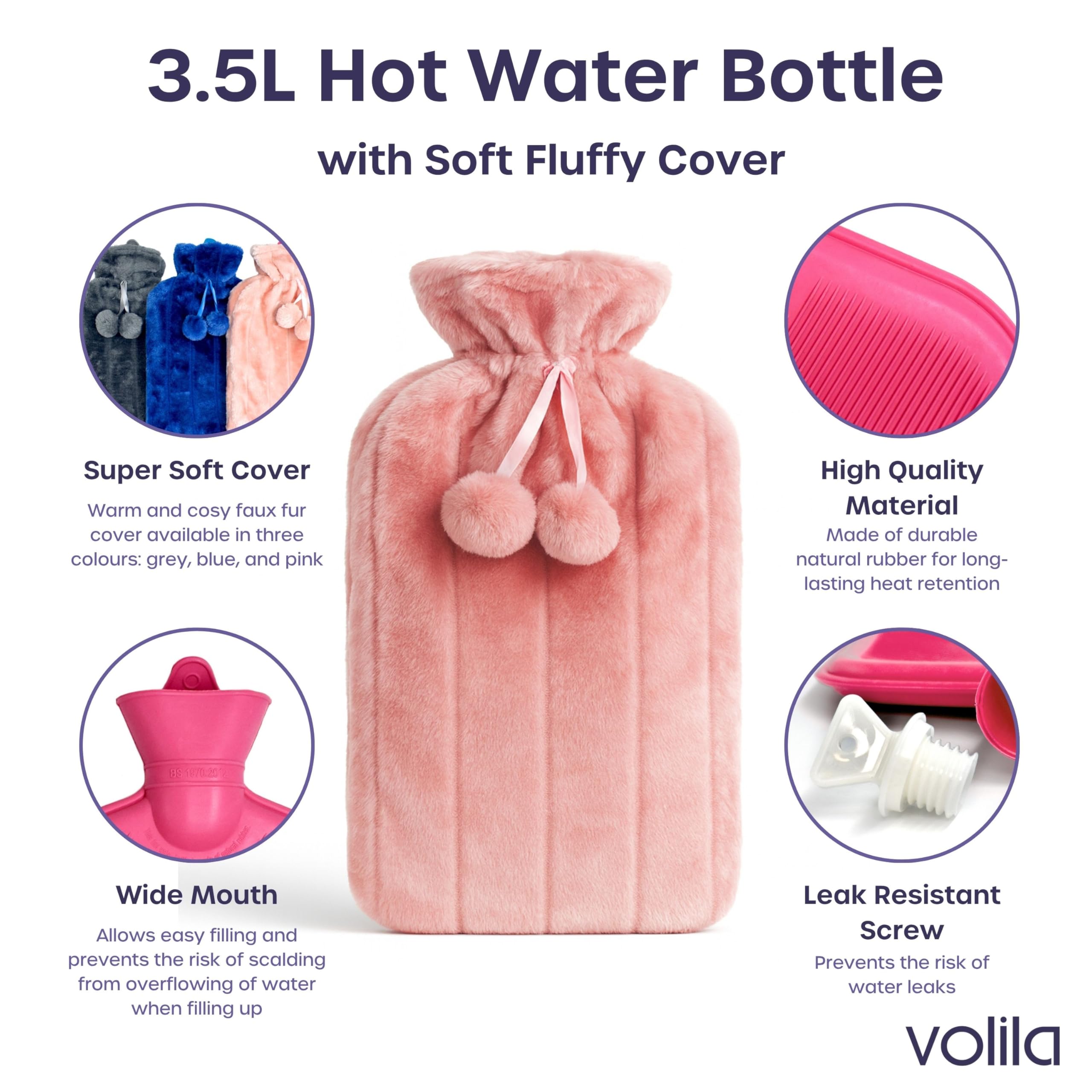 Volila 3.5 litre capacity hot water bag showing the ribbed natural rubber inner design for heat retention