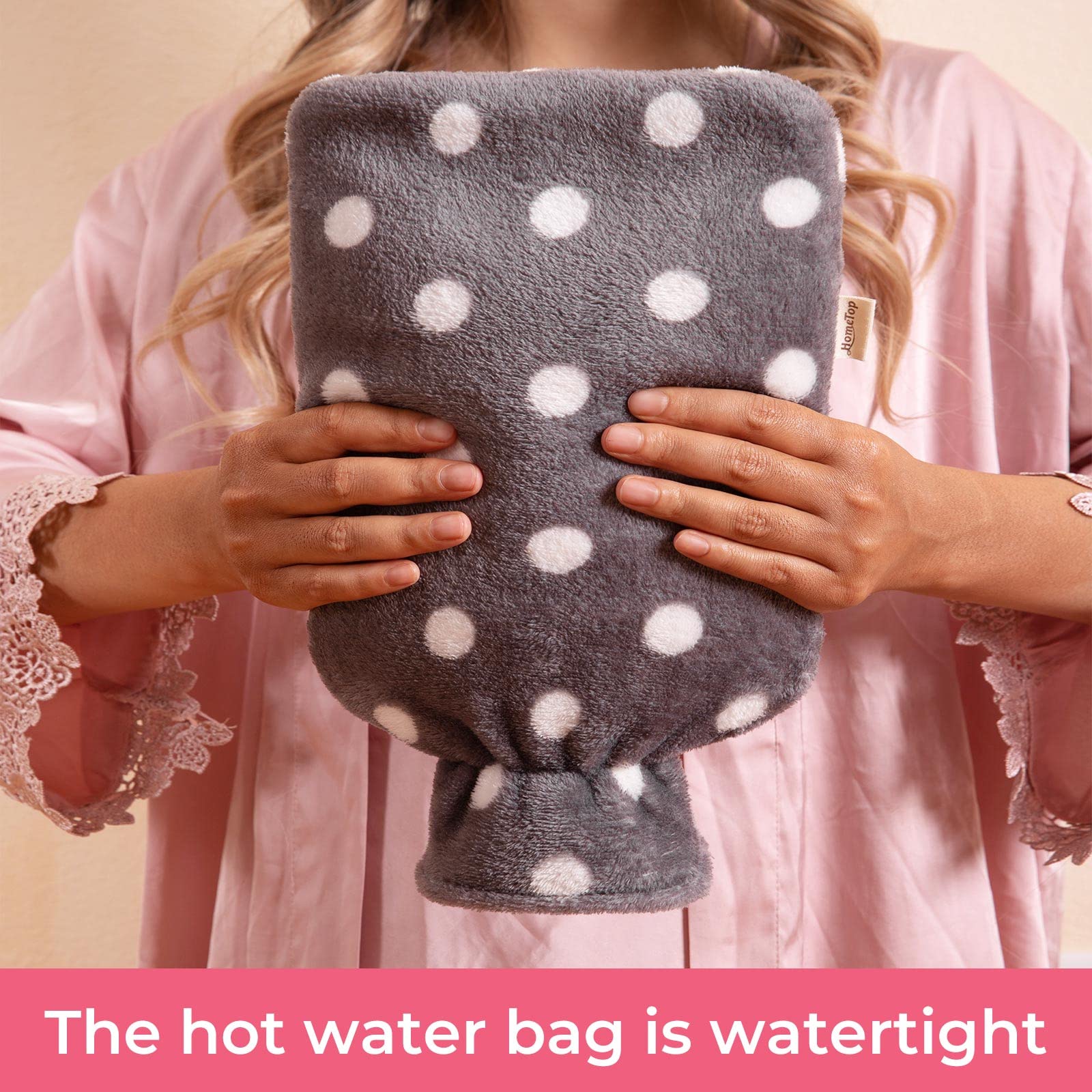 Lifestyle shot of HomeTop hot water bottle used for muscle pain relief