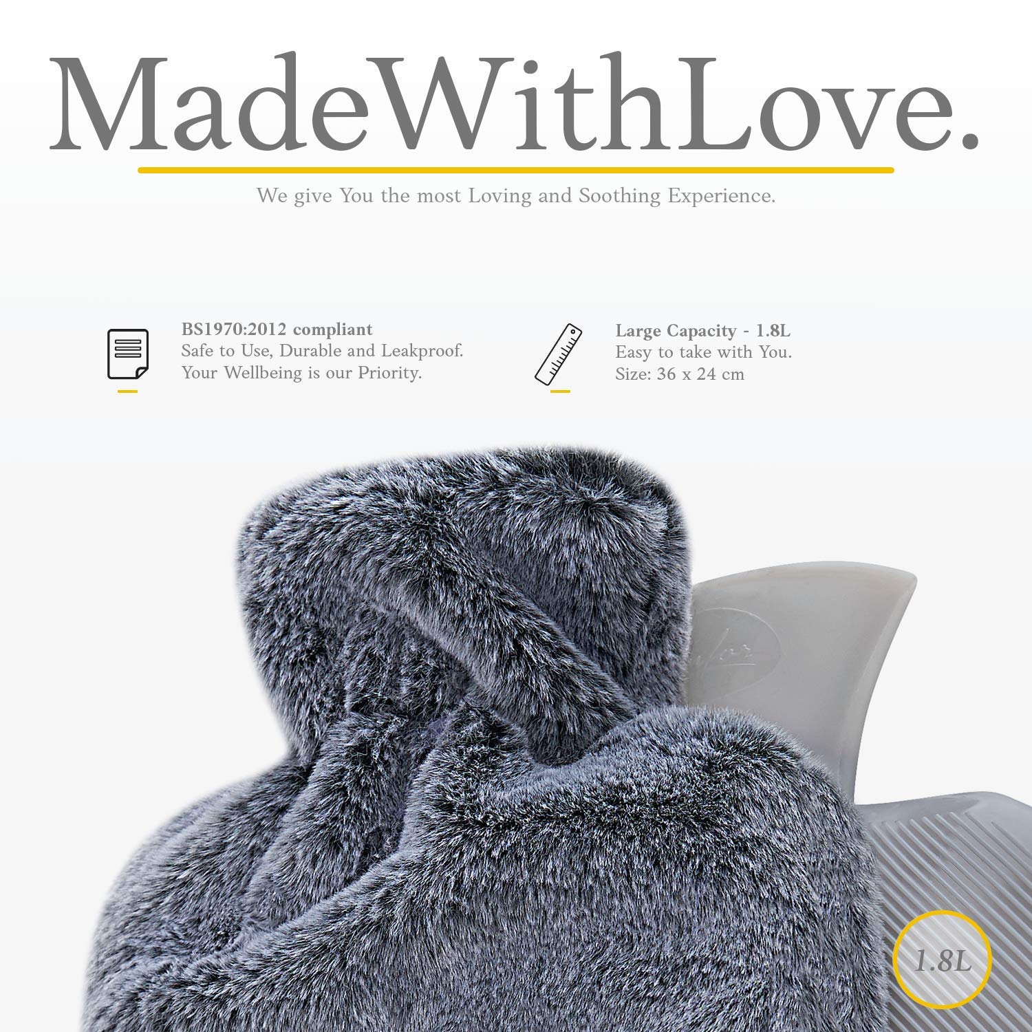 Close up of Qomfor hot water bottle stopper and faux fur cover