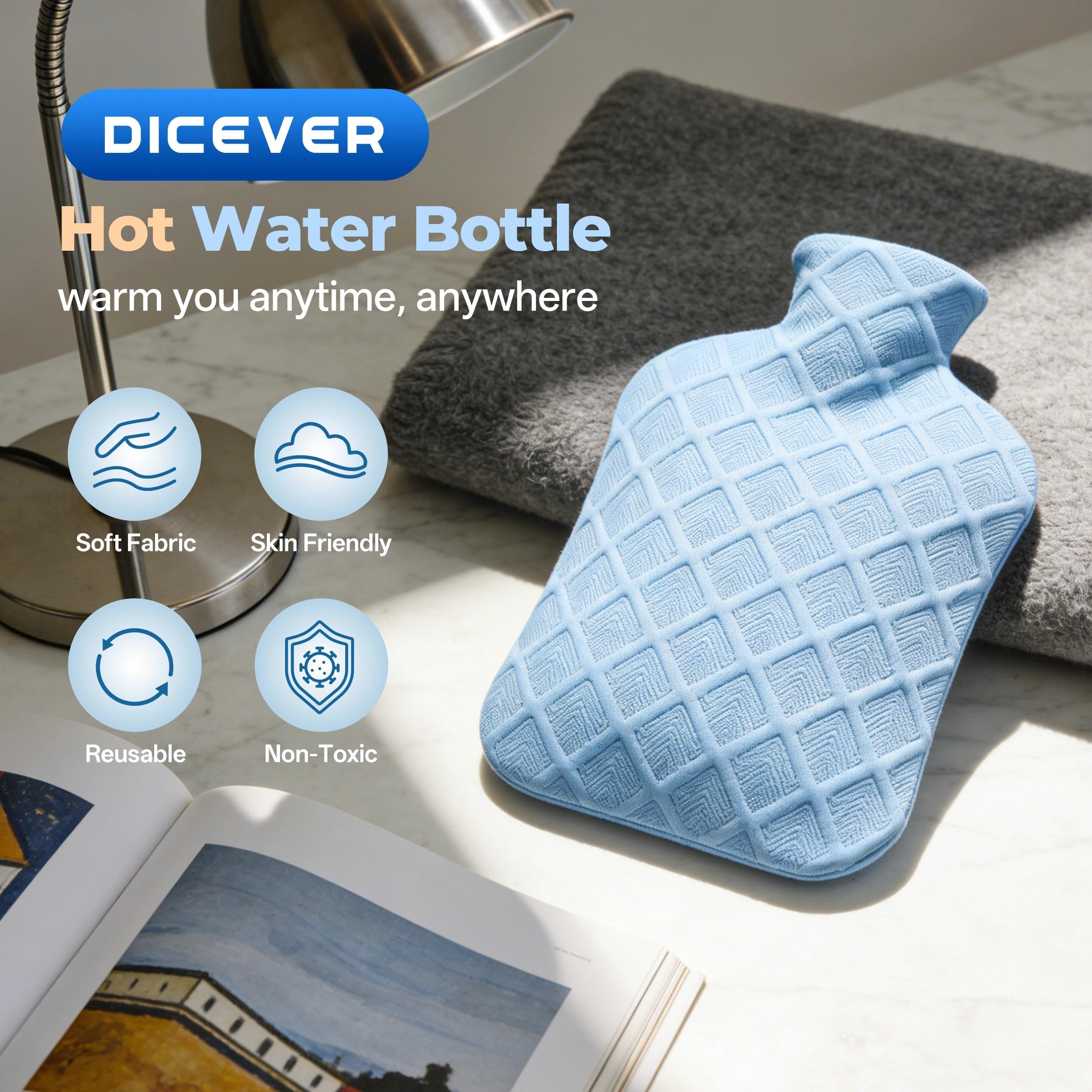 DICEVER premium blue PVC water heating bag showing the textured non slip pattern.
