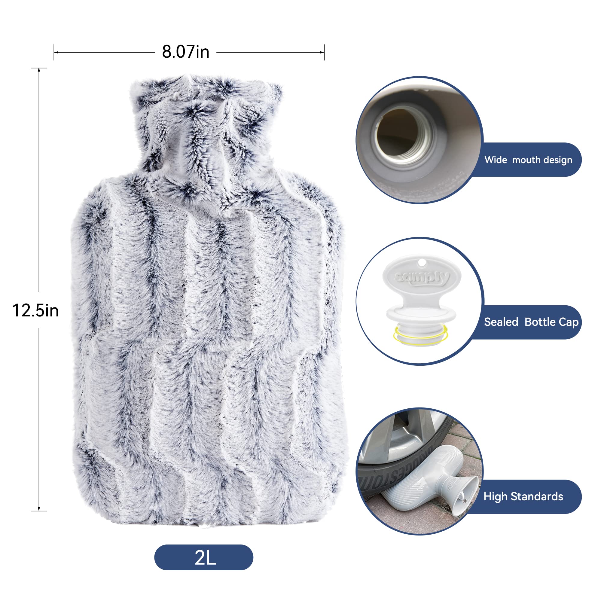 Samply reusable hot water container being held safely to demonstrate the standard adult size.