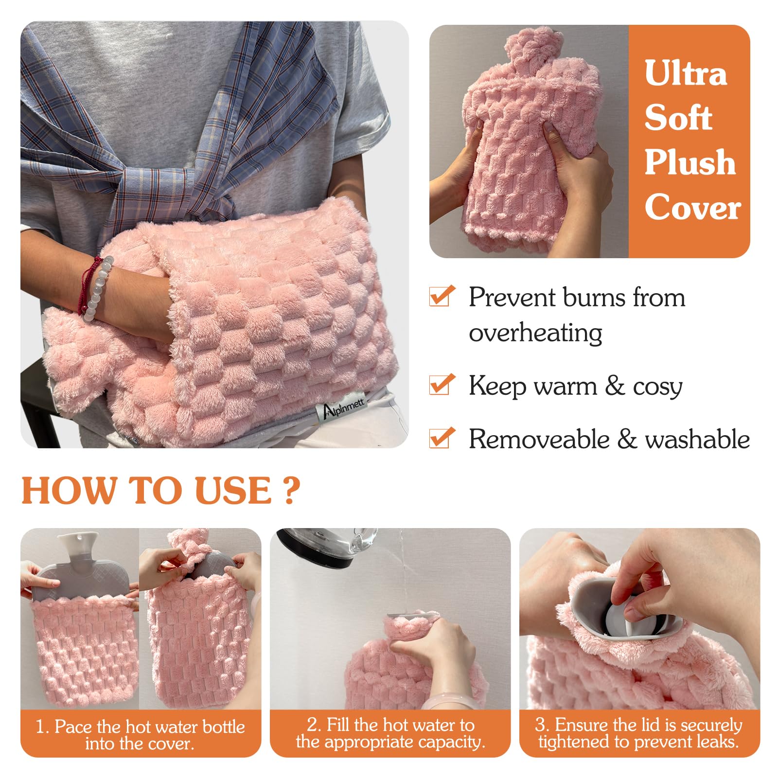 Alpinmett oversized hot water bottle showing large surface coverage for back and menstrual cramp relief