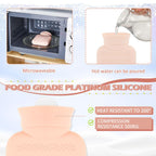 Amylove 320 milliliters small water bag with its soft wool knitted jacket removed to display the flexible silicone material.