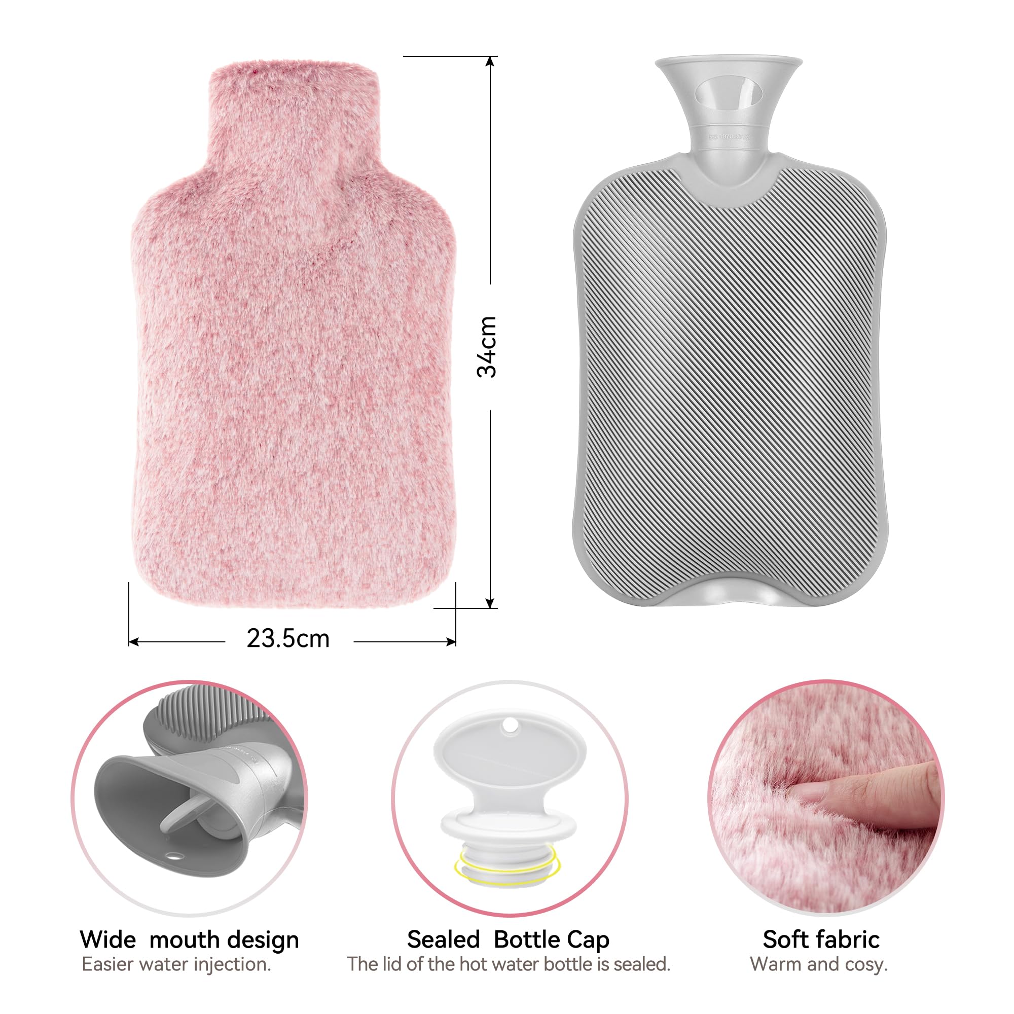 DICEVER plush pink hot water bottle for neck and shoulder muscle relaxation