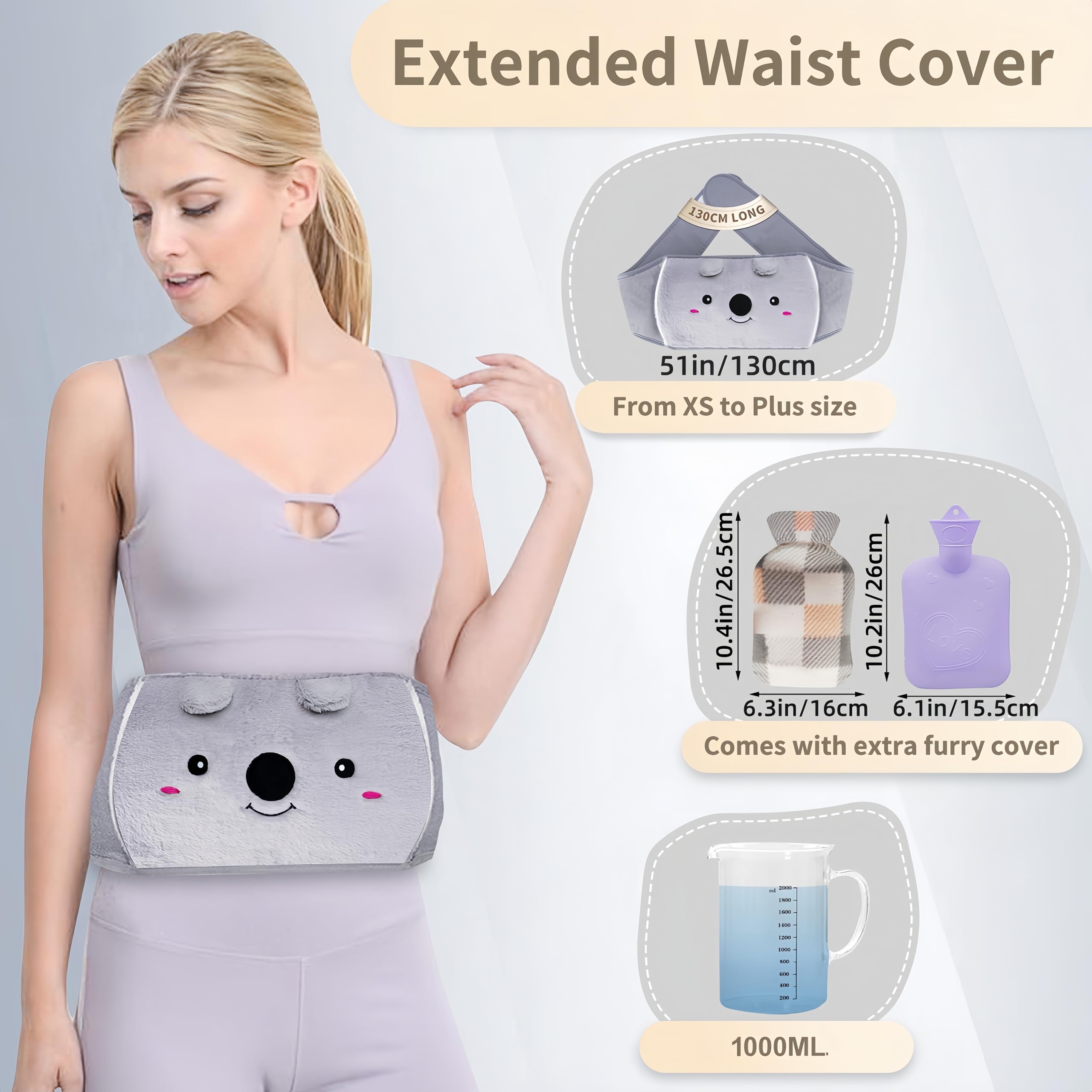 One liter rubber hot water bag showing wide mouth nozzle and anti-squirt stopper design