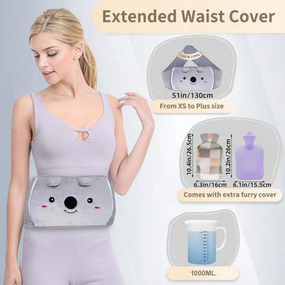 One liter rubber hot water bag showing wide mouth nozzle and anti-squirt stopper design