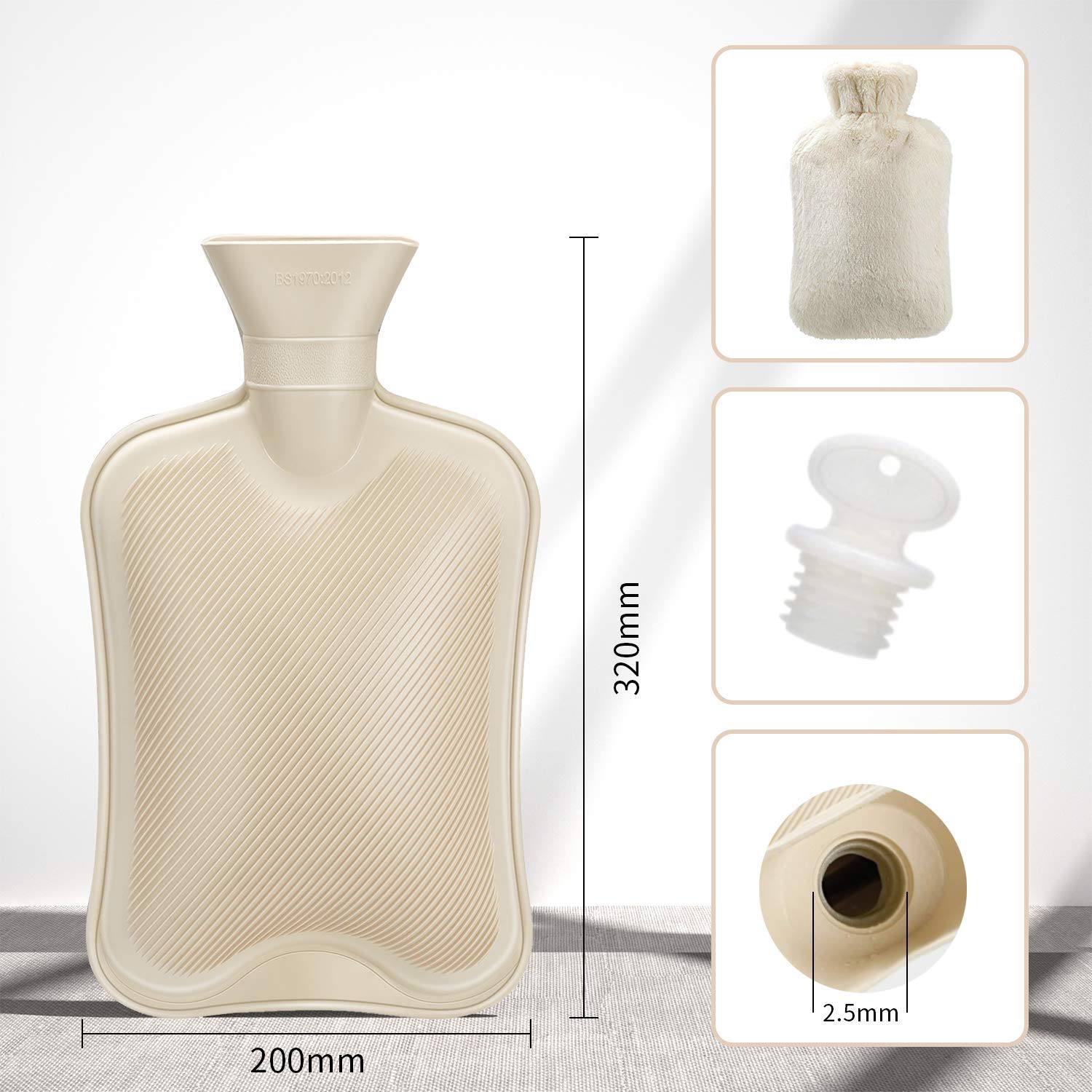 Two liter heavy duty rubber heating pad showing the wide mouth design for safe filling