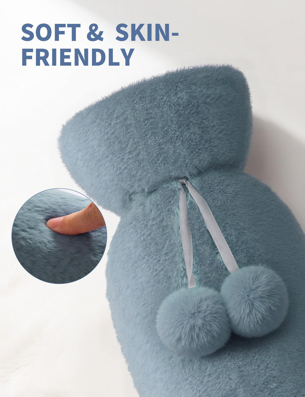Noble Gray rubber heating pad being filled carefully to two thirds capacity with warm water.