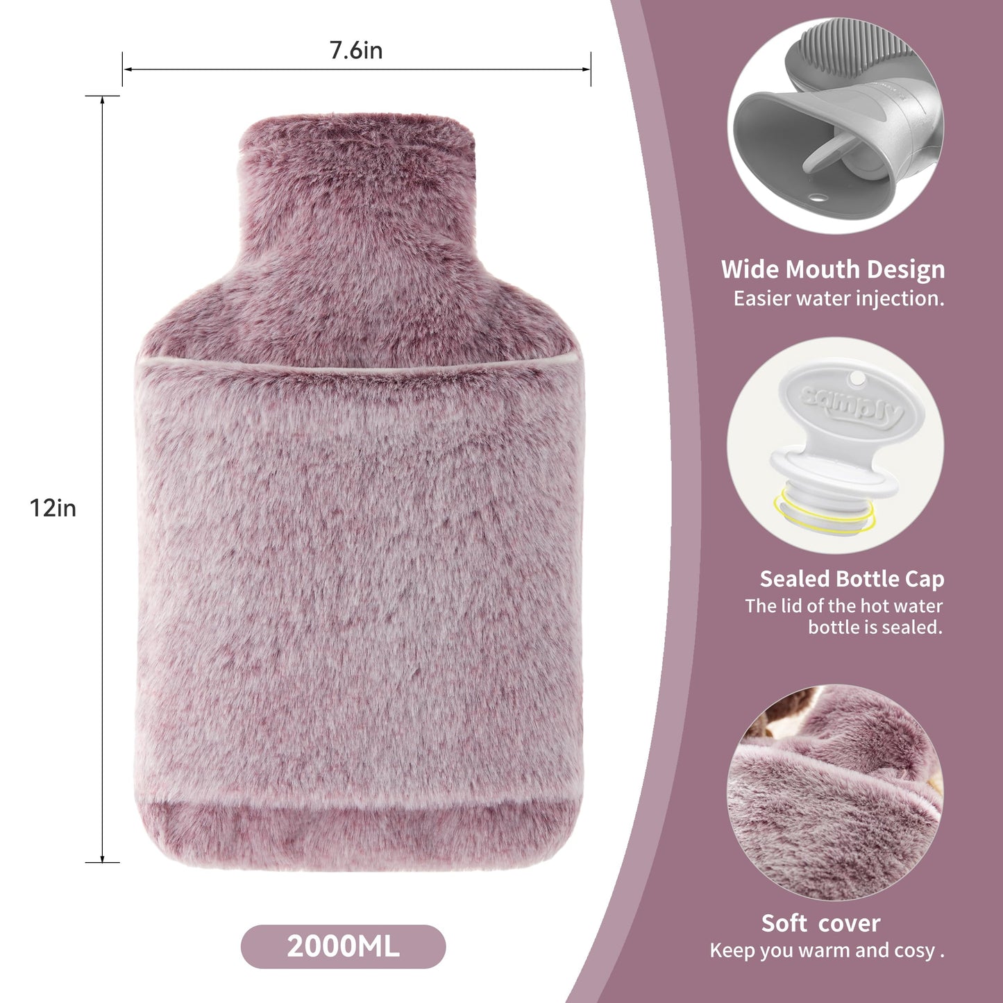 Side profile of the Samply hot water bottle illustrating its durable construction and thickness.
