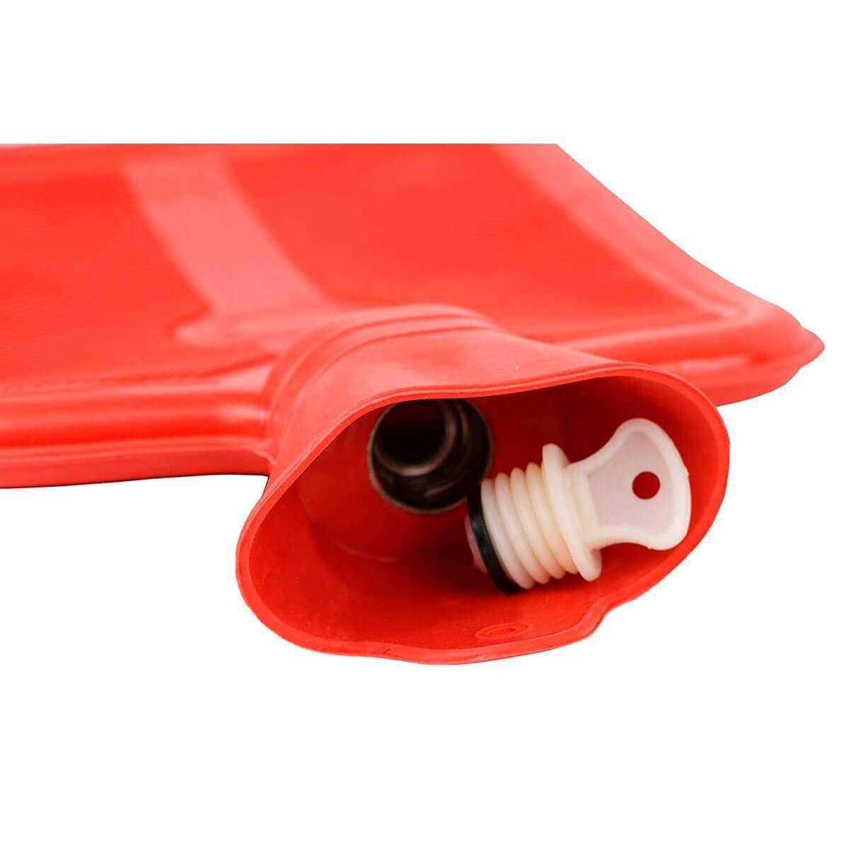 Close up of Relief Pak hot water bottle secure screw top stopper