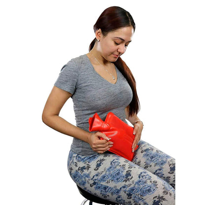 Side profile of Relief Pak 2-quart red hot water bottle