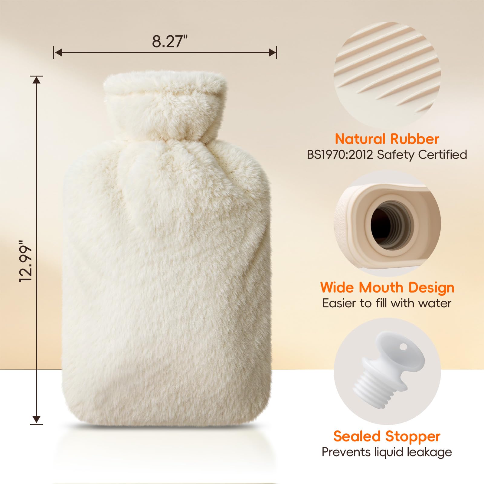 Cream white ultra soft faux fur removable cover close up details.