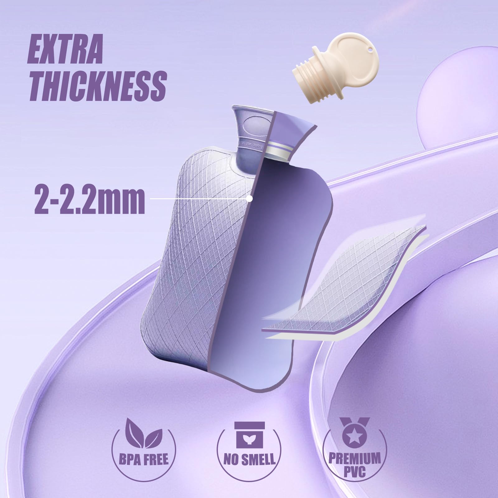 Foricom two liter hot water bag showing textured diamond surface pattern