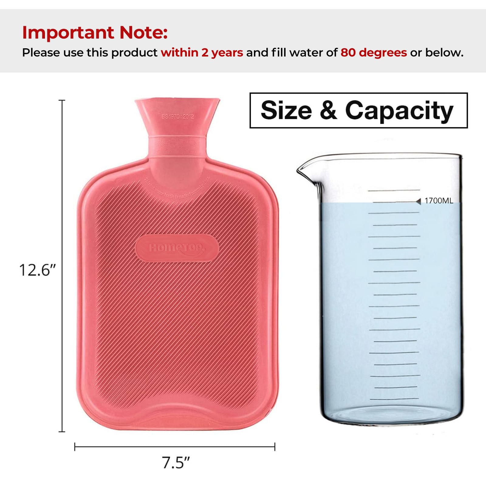 HomeTop rubber hot water bottle red for pain relief