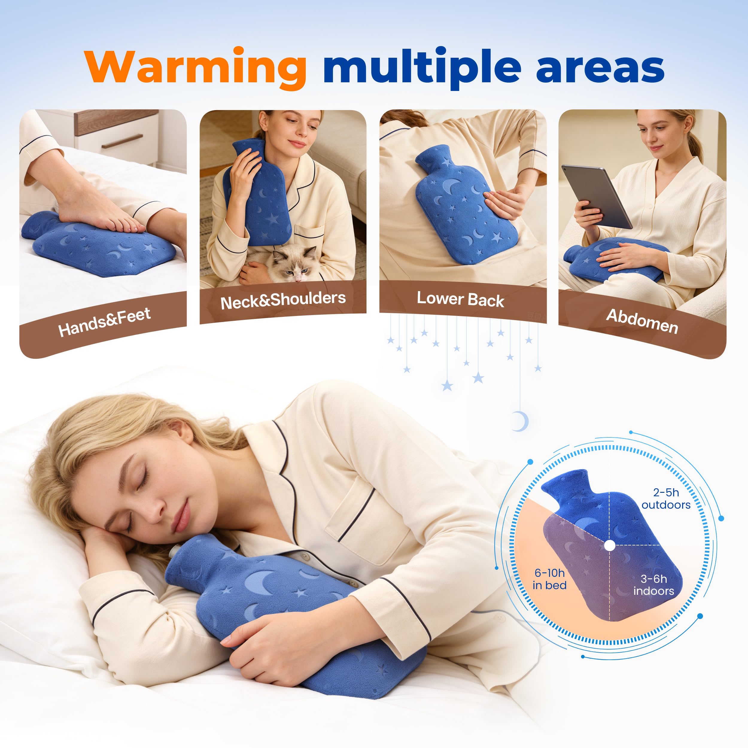 Premium thickened material of the DICEVER hot water bottle showing its explosion proof design.