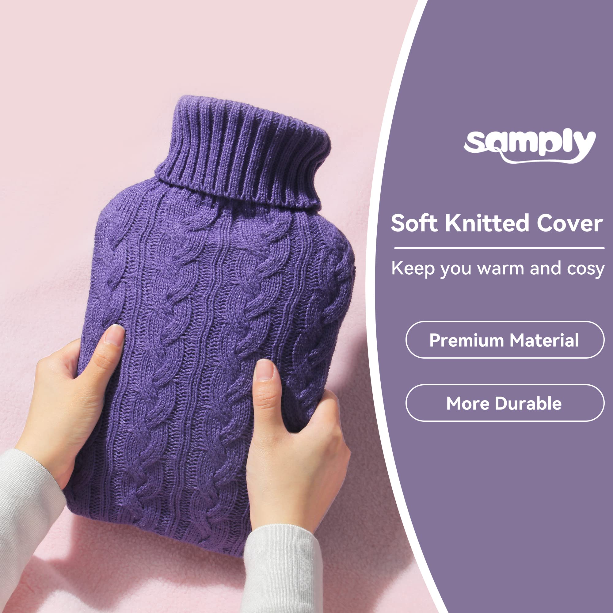 Samply wide mouth purple water bottle being prepared for hot compress therapy