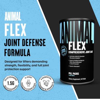 Animal Flex Glucosamine and Chondroitin supplement container side label detailing product facts
