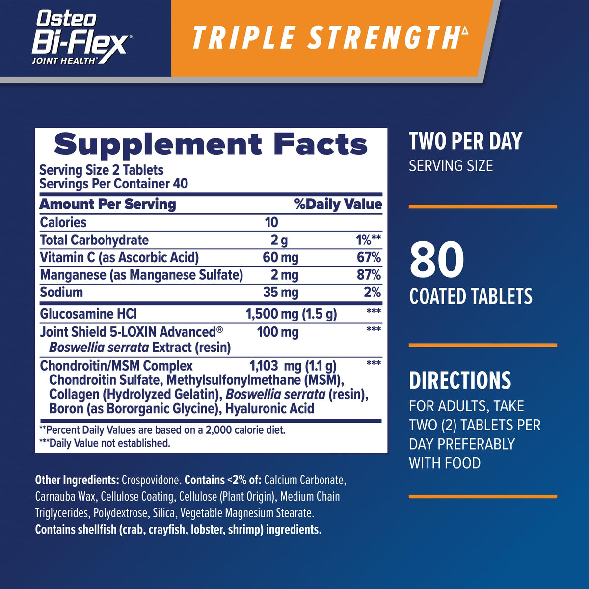 Osteo Bi-Flex 80 coated tablets bottle label details