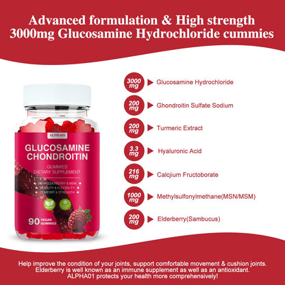 Close up of 3000mg glucosamine chondroitin gummy nutritional label