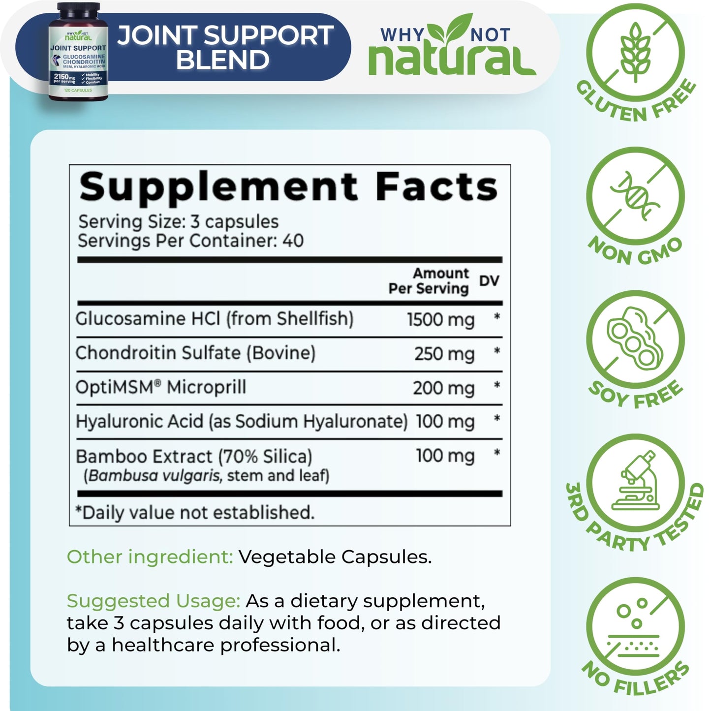 Why Not Natural joint supplement natural ingredients label