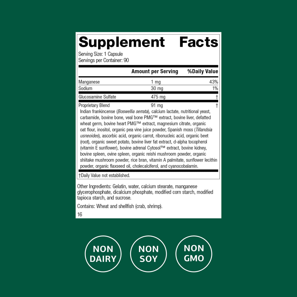 Standard Process Glucosamine Synergy supplement facts and ingredient label