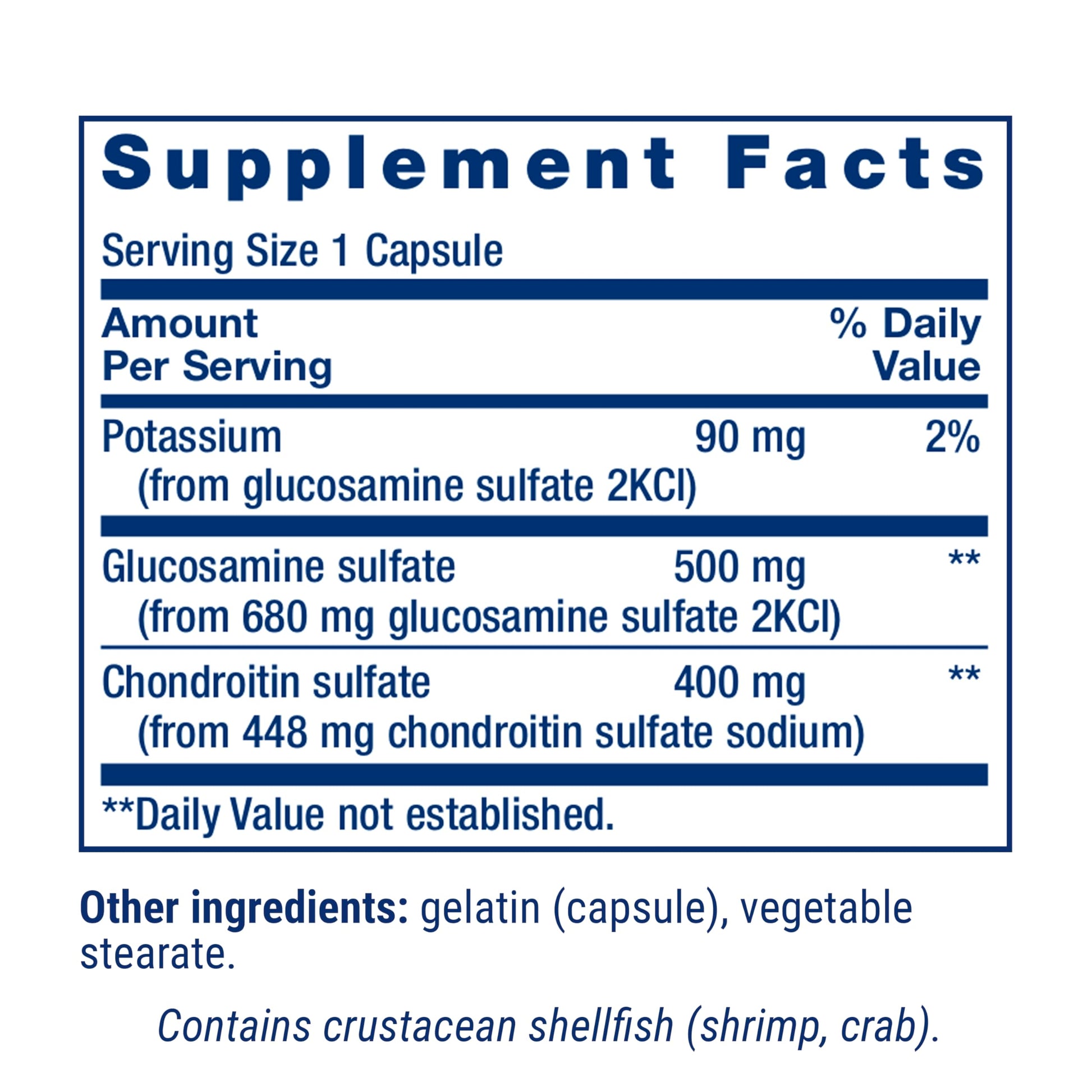 Side view of Life Extension Glucosamine Chondroitin supplement showing FSSAI compliance details