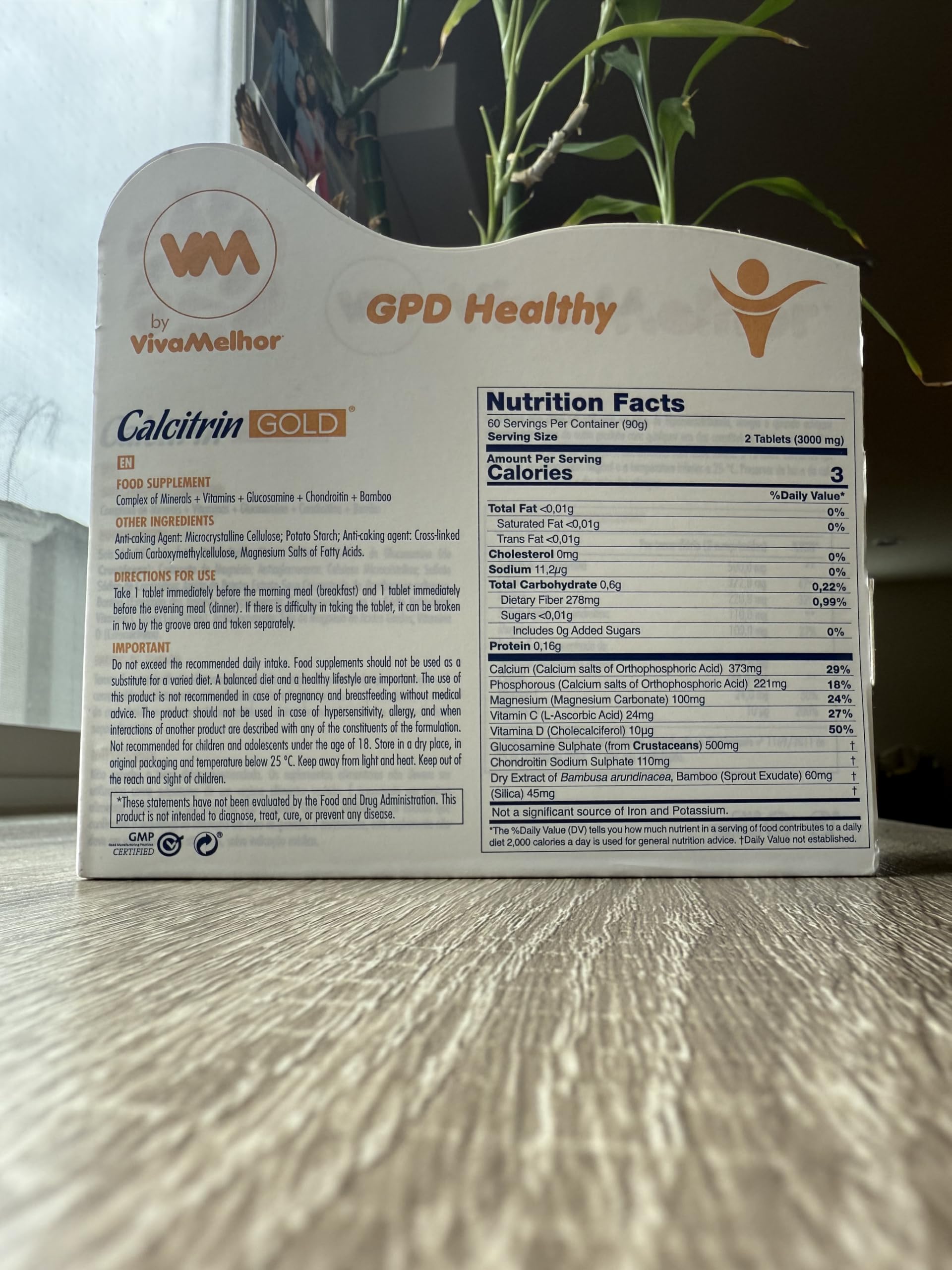 Close up of Calcitrin Gold 60 tablets label details