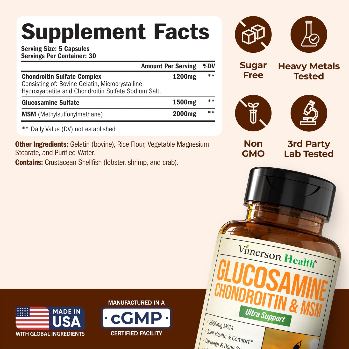 Vimerson Health Glucosamine Chondroitin MSM 150 capsules supplement facts