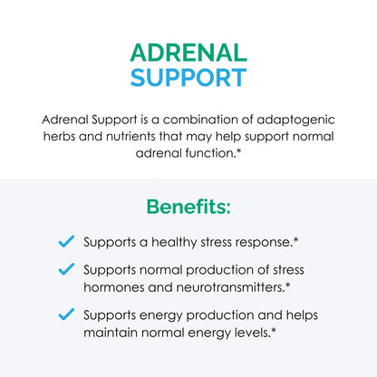 Rootcology Adrenal Support 90 capsules packaging highlighting premium health supplement benefits.
