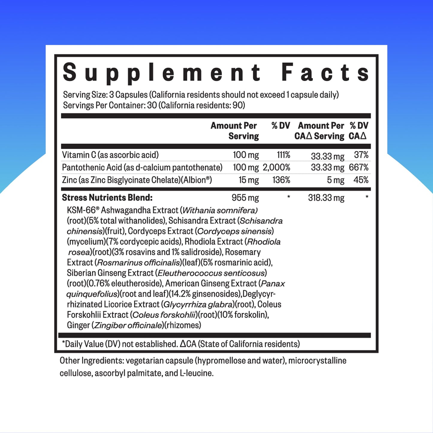Seeking Health Adrenal Support Supplement side label showcasing KSM-66 Ashwagandha ingredient details.