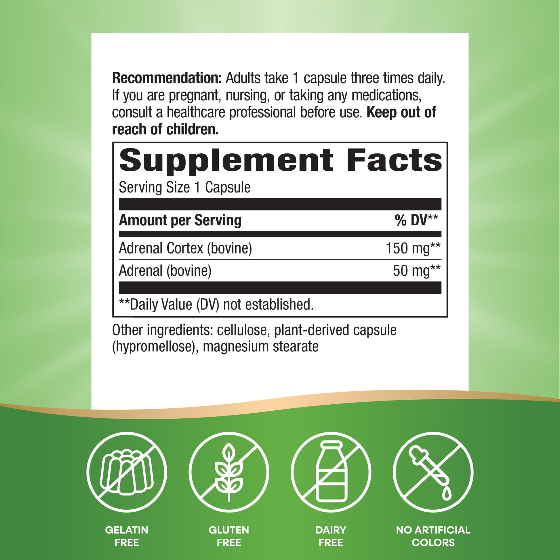 Authentic USA imported adrenal energy supplement bottle layout