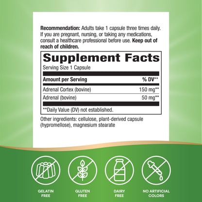 Authentic USA imported adrenal energy supplement bottle layout