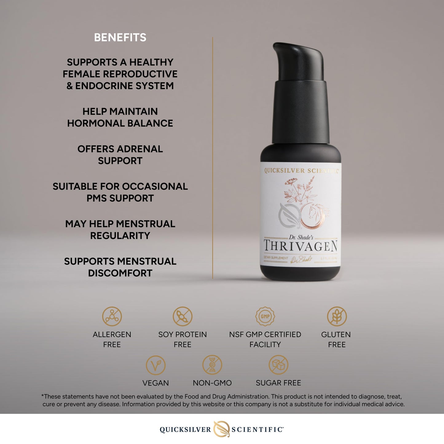 Quicksilver Scientific Thrivagen pump bottle design for accurate oral serving size.