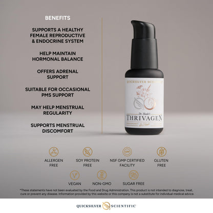 Quicksilver Scientific Thrivagen pump bottle design for accurate oral serving size.