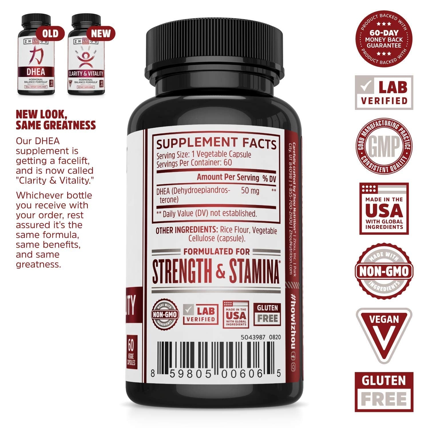 Zhou Nutrition pure DHEA supplement for healthy aging supplement facts