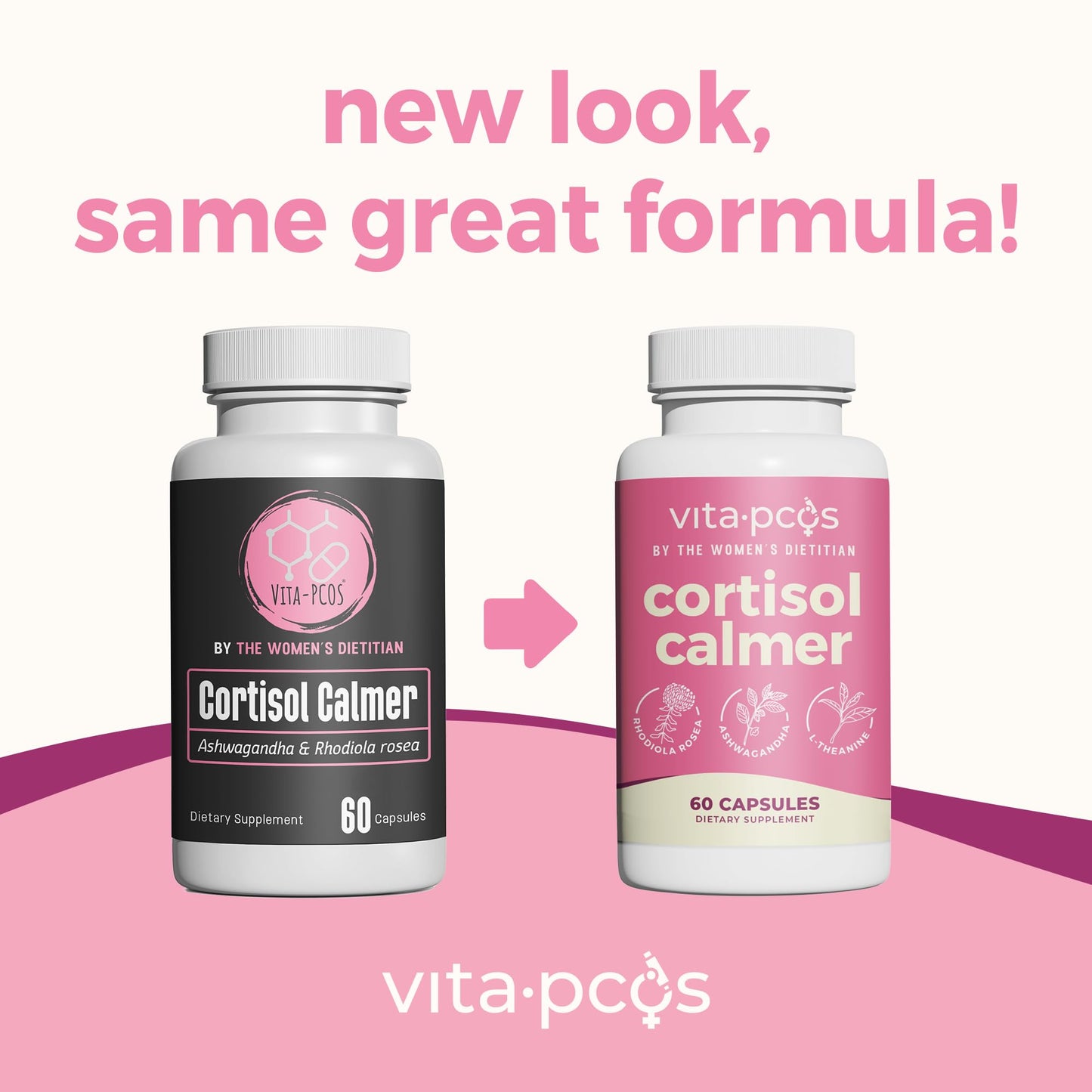 Vita PCOS Cortisol Calmer supplement label showing adaptogen ingredients