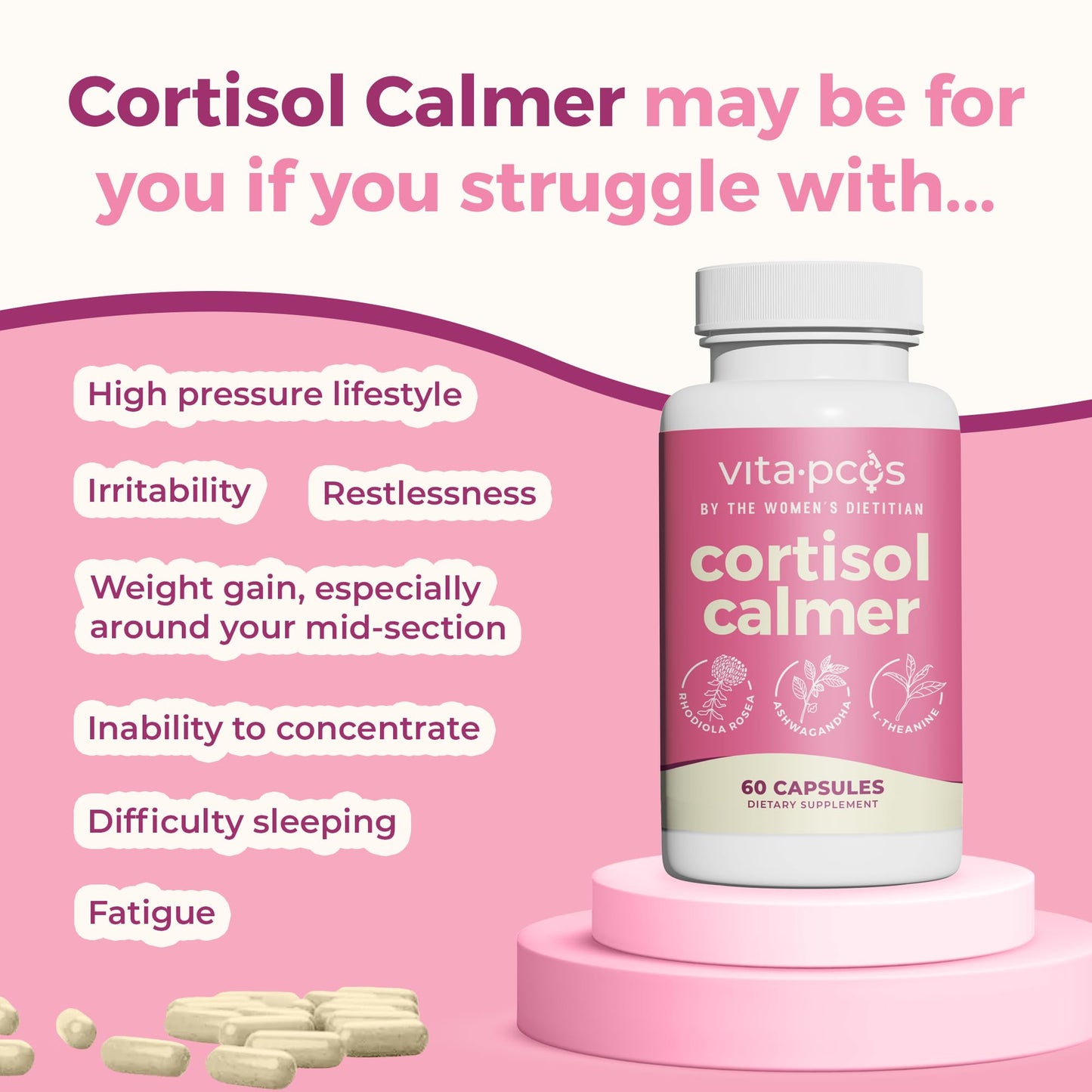 USA imported PCOS cortisol management vitamins packaging overview